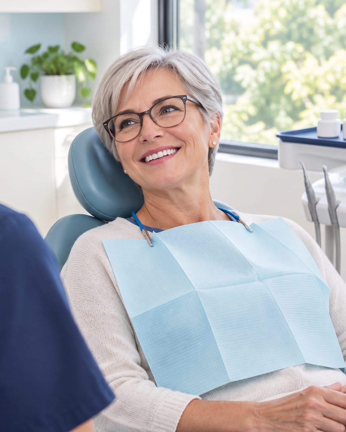 A relaxed patient smiling in the dental chair